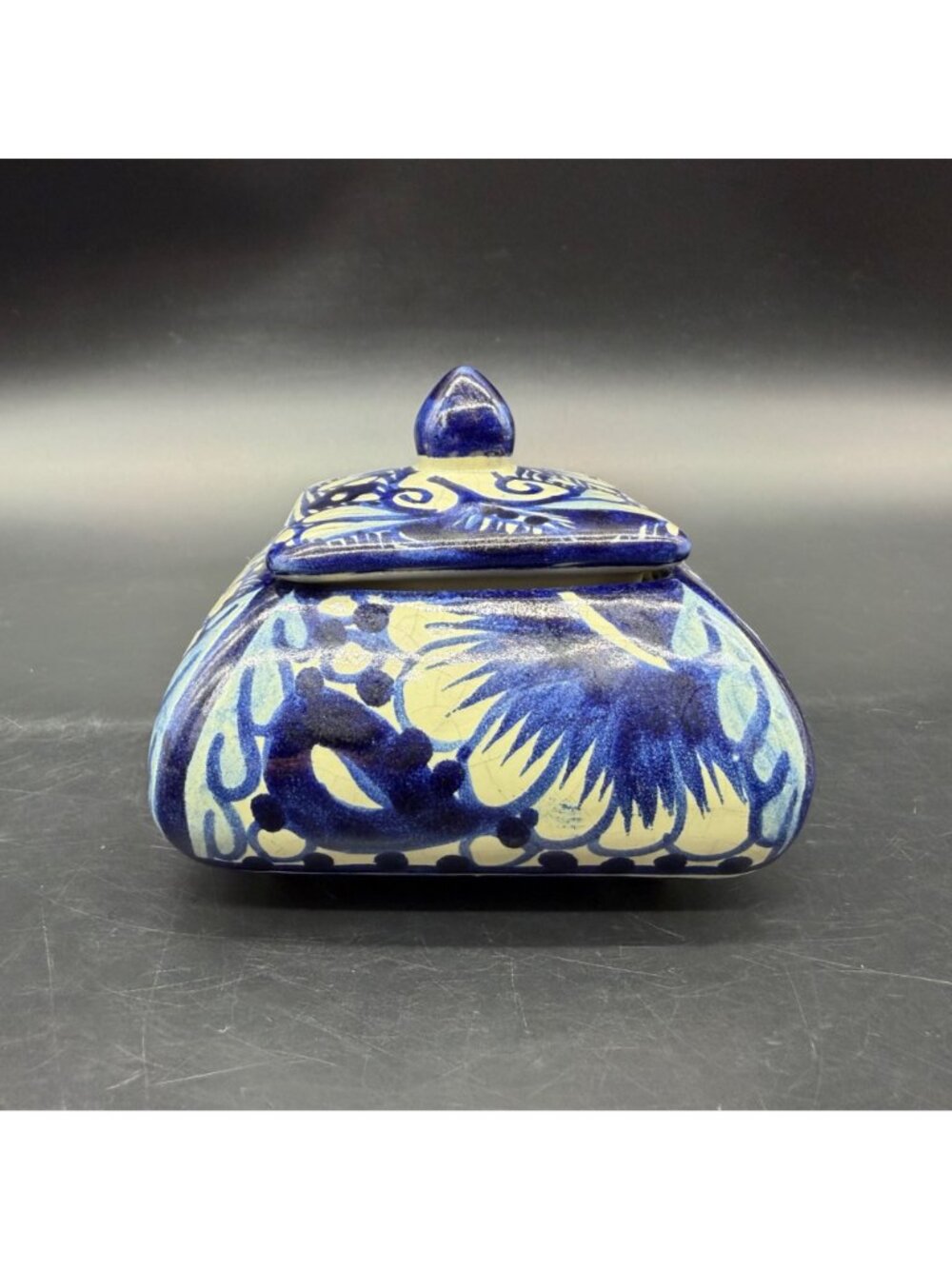 Talavera Mexico Trinket Box Blue Floral Hand Painted Pottery Signed R Venegas - Picture 4 of 13